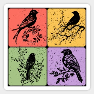 Birds on Branch Vintage Nature Art Sticker